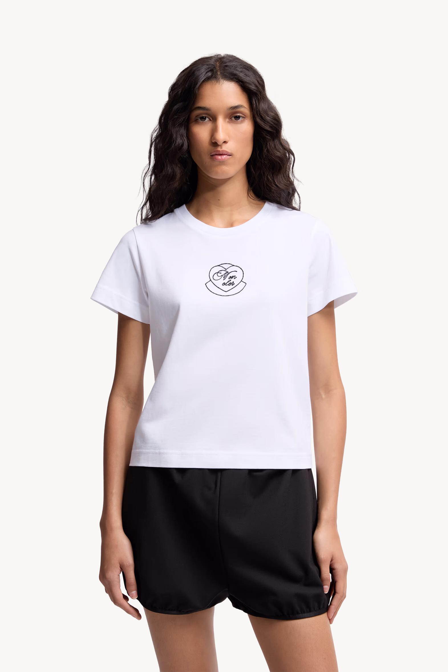 Embroidered Heart Logo Cotton T-Shirt Women White Moncler 3